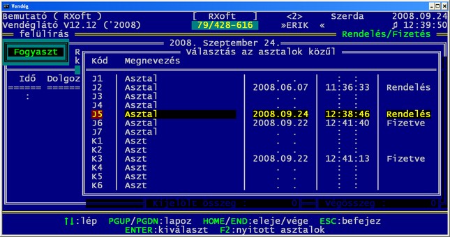 Rendels / fizets / helyben - ttermi szoftver - ttermi program - ttermi rendszer